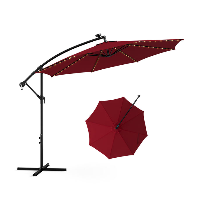 Solar-Powered Offset Umbrella, Model 303 CM - Patio Umbrella with 112 LED Lights in Vibrant Red - Perfect Outdoor Shade Solution for Garden Lovers
