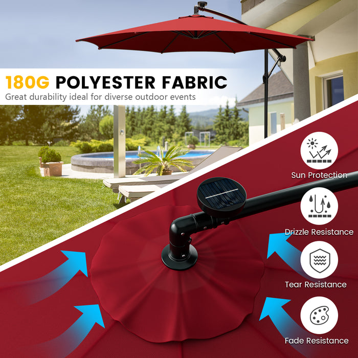 Solar-Powered Offset Umbrella, Model 303 CM - Patio Umbrella with 112 LED Lights in Vibrant Red - Perfect Outdoor Shade Solution for Garden Lovers
