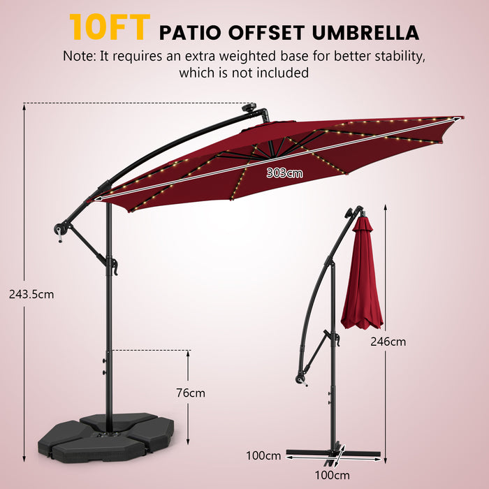 Solar-Powered Offset Umbrella, Model 303 CM - Patio Umbrella with 112 LED Lights in Vibrant Red - Perfect Outdoor Shade Solution for Garden Lovers
