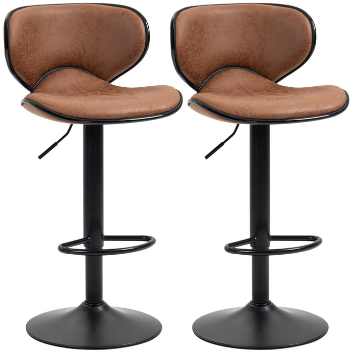 Microfiber Swivel Bar Stools - Adjustable Height Armless Chairs, Set of 2, Brown - Perfect for Kitchen Counter and Home Bar Seating