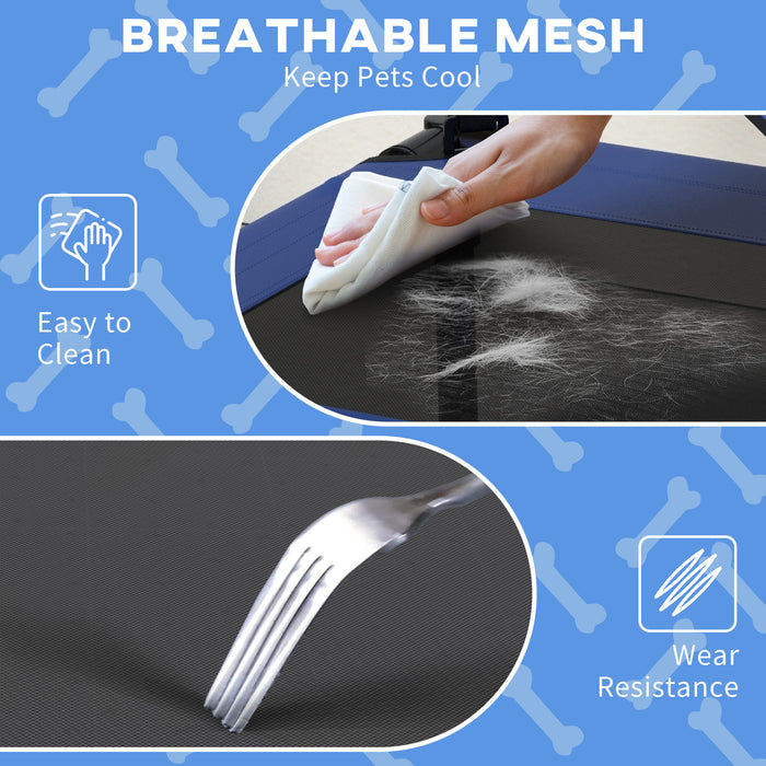 Elevated Dog Bed with Breathable Mesh - Durable Pet Cot with Non-Slip Feet, Easy Clean Fabric - Ideal for Small to Medium Dogs, 76x61x69.5cm, Dark Blue