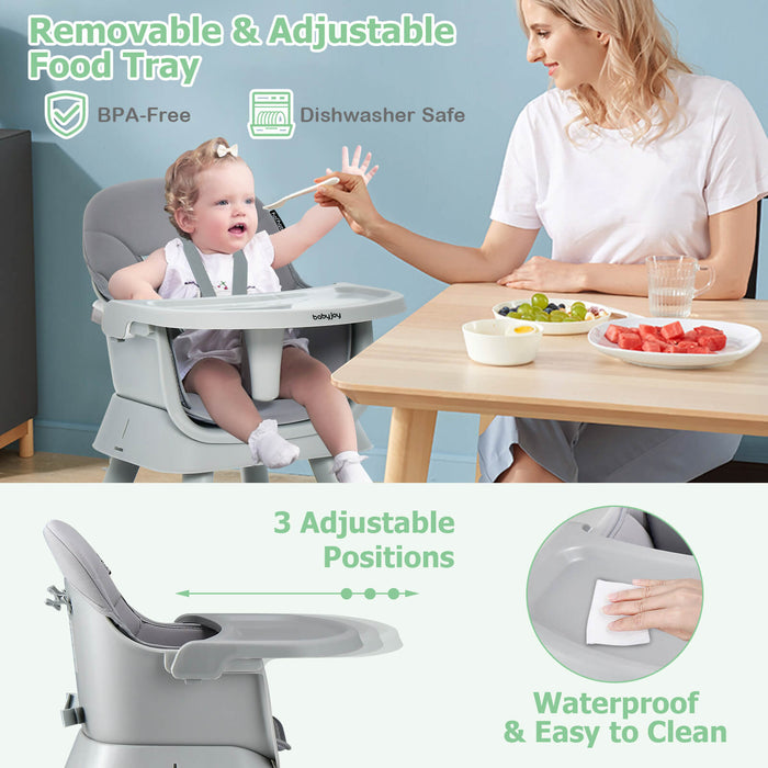6-in-1 Baby High Chair, Model: Gray - Featuring 5-Point Harness and Detachable Tray - Ideal for Ensuring Safety and Convenience During Mealtime