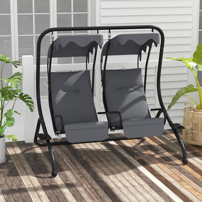Modern Canopy Swing Chair - Garden Swing Seat with 2 Separate Chairs & Cushions - Outdoor Relaxation with Removable Shade, Grey