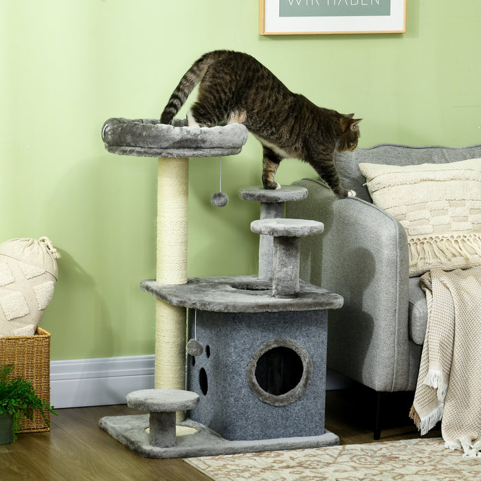 92cm Multi-Level Cat Tree - Indoor Scratching Posts, Cozy Tower with Condo, Bed, Perches & Play Mat - Perfect Play Structure for Cats & Kittens