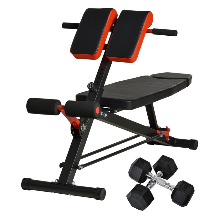 Adjustable Multi-Exercise Bench - 7-Level Incline with Hyper Extension and Sit-Up Capabilities - Includes 2 Dumbbells for Home Gym Workout