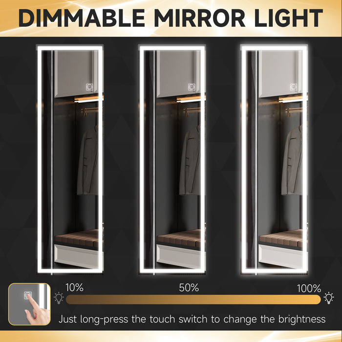 Full-Length Dimmable LED Mirror 120x40cm - Smart Touch Wall Mirror with Memory Function and 3 Color Modes - Ideal for Bedroom and Wardrobe Spaces