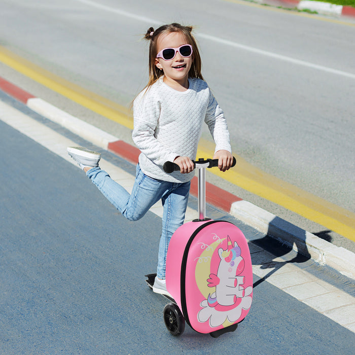 Blue 2-in-1 Folding Scooter for Kids - Features Lighted Wheels in 3 Colors and Integrated Suitcase - Ideal Travel Solution for Children