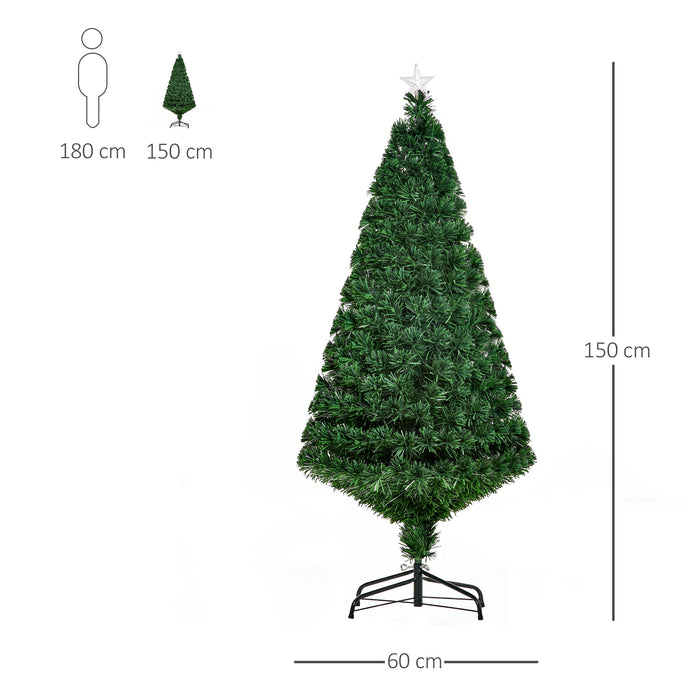 Green Fiber Optic 5FT Christmas Tree - Pre-Lit Artificial Xmas Tree with Multi-Colour Lights - Perfect for Festive Home Decor