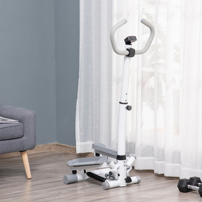 Adjustable Twist Stepper - Aerobic Ab Exercise & Fitness Workout with LCD Screen and Height-Adjustable Handlebars - Ideal for Home Gym Cardio Training, White