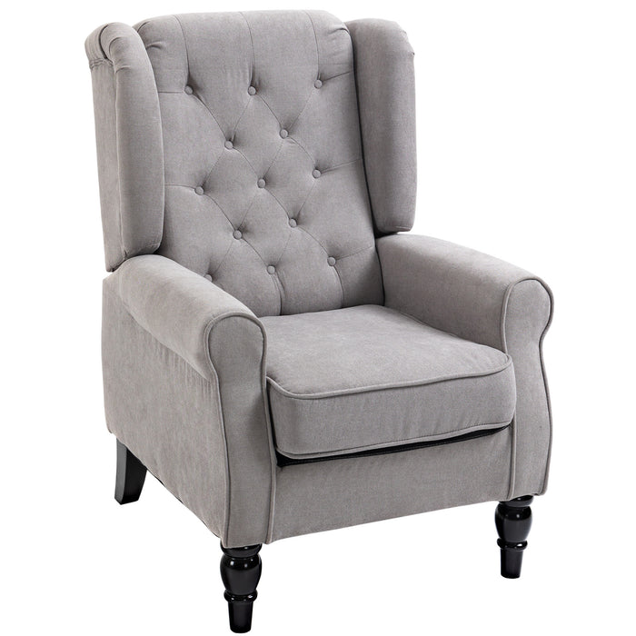 Wingback Retro Accent Chair - Sturdy Wooden Frame Button Tufted Armchair in Grey - Elegant Seating for Living Room or Bedroom