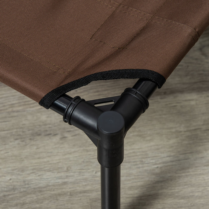 Portable Raised Pet Cot with Breathable Mesh - Cooling Elevated Dog Bed with Non-Slip Rubber Feet - Suitable for Indoor & Outdoor Use in Brown