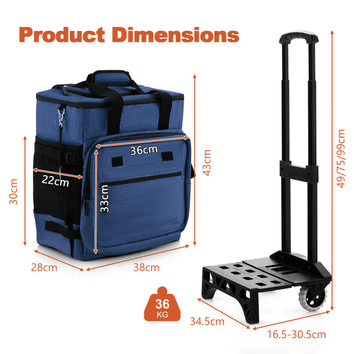 Large 50-Can Rolling Cooler - Dark Blue with Adjustable Handle and Stable Bottom Plate - Perfect for Outdoor Events and Picnics