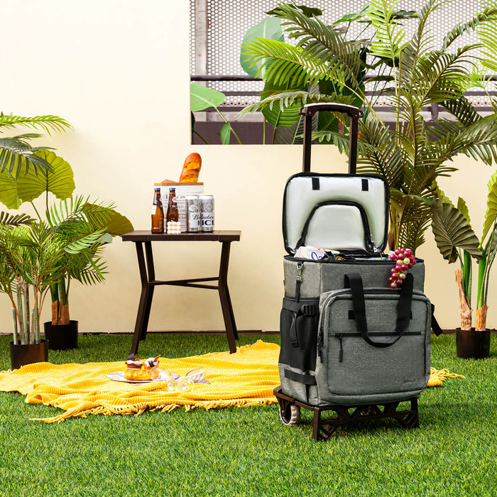 Large 50-Can Rolling Cooler - Dark Blue with Adjustable Handle and Stable Bottom Plate - Perfect for Outdoor Events and Picnics
