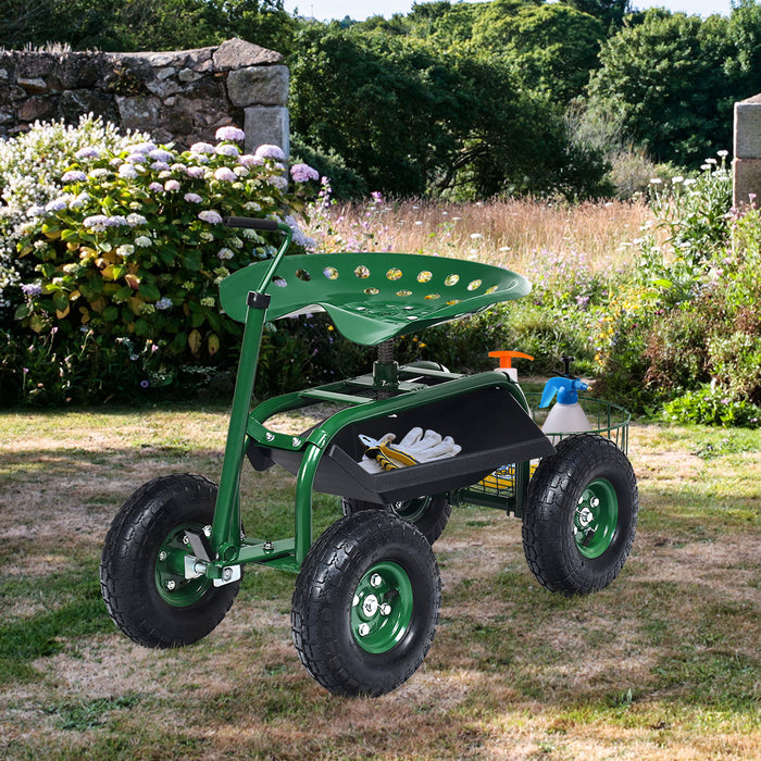 Garden Work Seat - Rolling Cart with Swivel Feature and Convenient Tool Tray - Perfect Solution for Gardeners