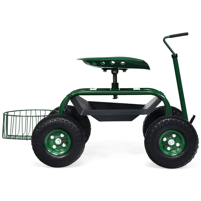 Garden Work Seat - Rolling Cart with Swivel Feature and Convenient Tool Tray - Perfect Solution for Gardeners