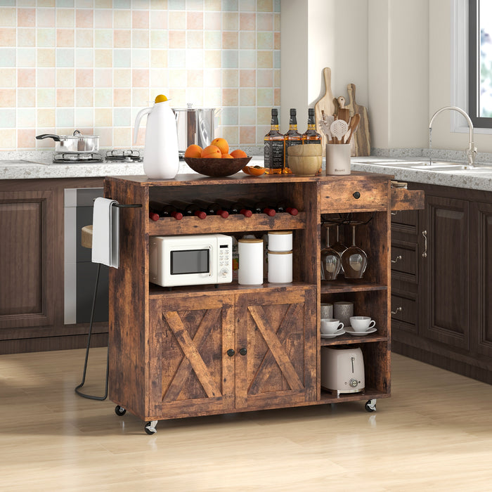 Kitchen Island Serving Cart - Rolling Buffet with Drop Leaf - Ideal for Hosts & Improves Kitchen Storage Efficiency