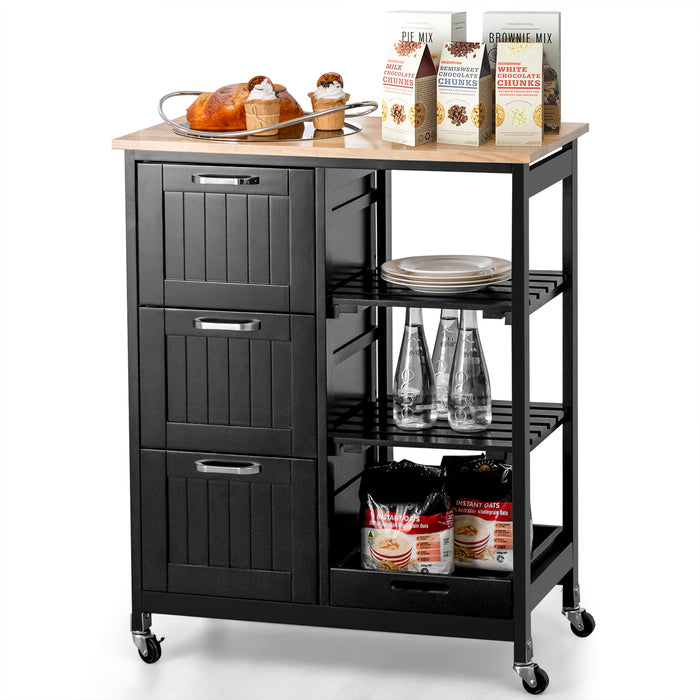 Kitchen Island Rolling Cart - Black, with Storage Drawer and Tray - Ideal Solution for Extra Space and Organization in Kitchen