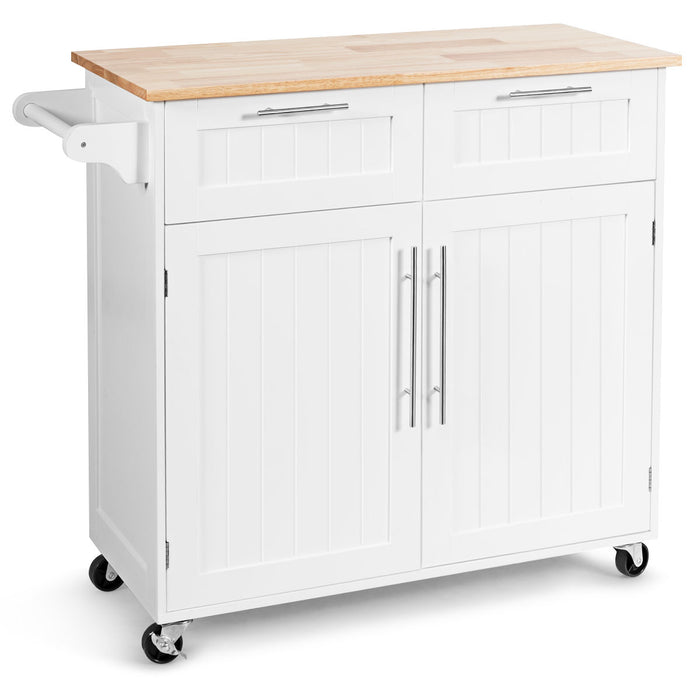 Kitchen Island Rolling Cart - Black with 2-Door Storage Cabinet Feature - Ideal for Extra Kitchen Storage and Workspace