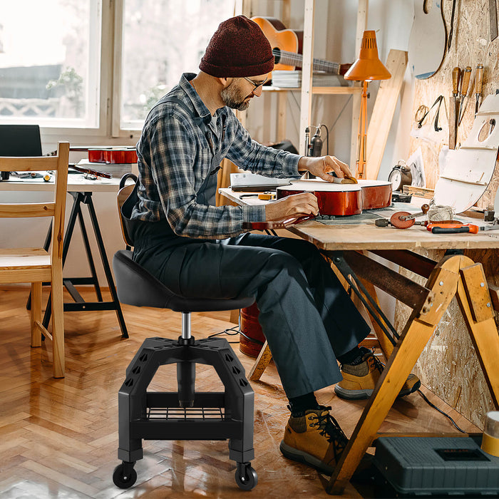 Mechanic Rolling Seat - Stool Chair with Adjustable Height and Tool Tray - Ideal for Workshop Tasks and Solving Garage Storage Issues