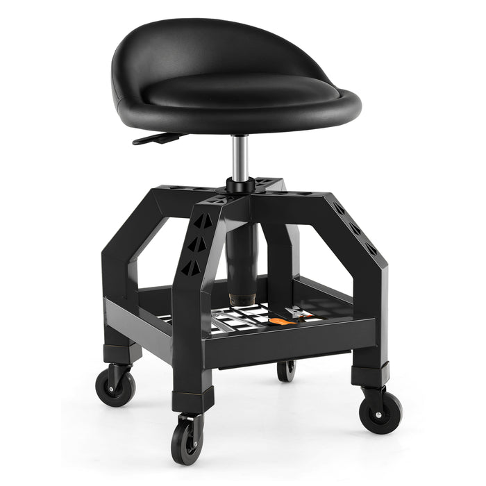 Mechanic Rolling Seat - Stool Chair with Adjustable Height and Tool Tray - Ideal for Workshop Tasks and Solving Garage Storage Issues