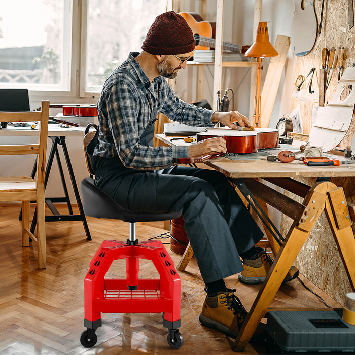Mechanic Rolling Seat - Stool Chair with Adjustable Height and Tool Tray - Ideal for Workshop Tasks and Solving Garage Storage Issues