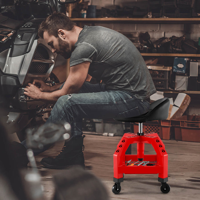 Mechanic Rolling Seat - Stool Chair with Adjustable Height and Tool Tray - Ideal for Workshop Tasks and Solving Garage Storage Issues