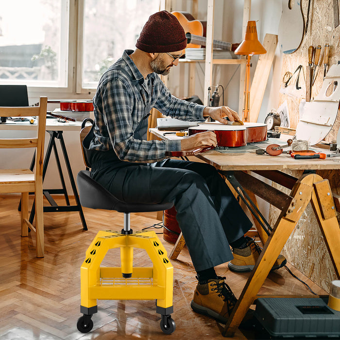 Mechanic Rolling Seat - Stool Chair with Adjustable Height and Tool Tray - Ideal for Workshop Tasks and Solving Garage Storage Issues
