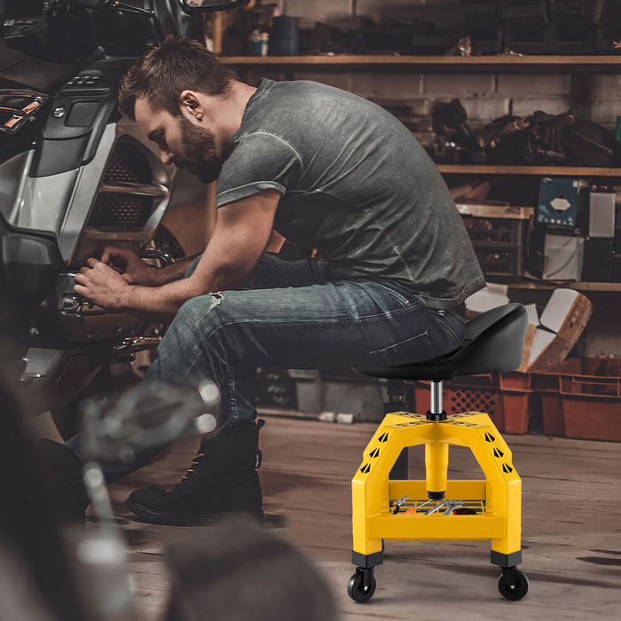 Mechanic Rolling Seat - Stool Chair with Adjustable Height and Tool Tray - Ideal for Workshop Tasks and Solving Garage Storage Issues