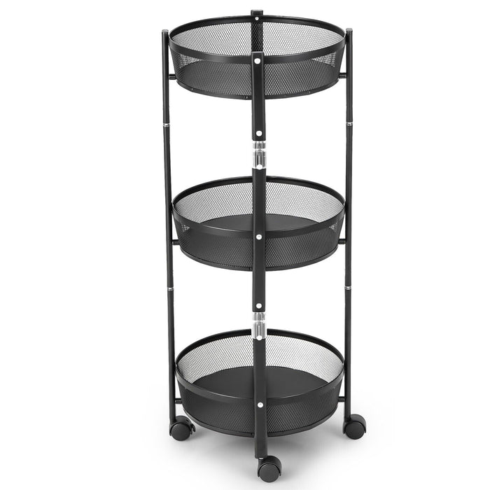 3-Tier Folding Metal Storage Trolley - Round/Square Utility Cart - Compact Solution for Organizing Home and Office Supplies