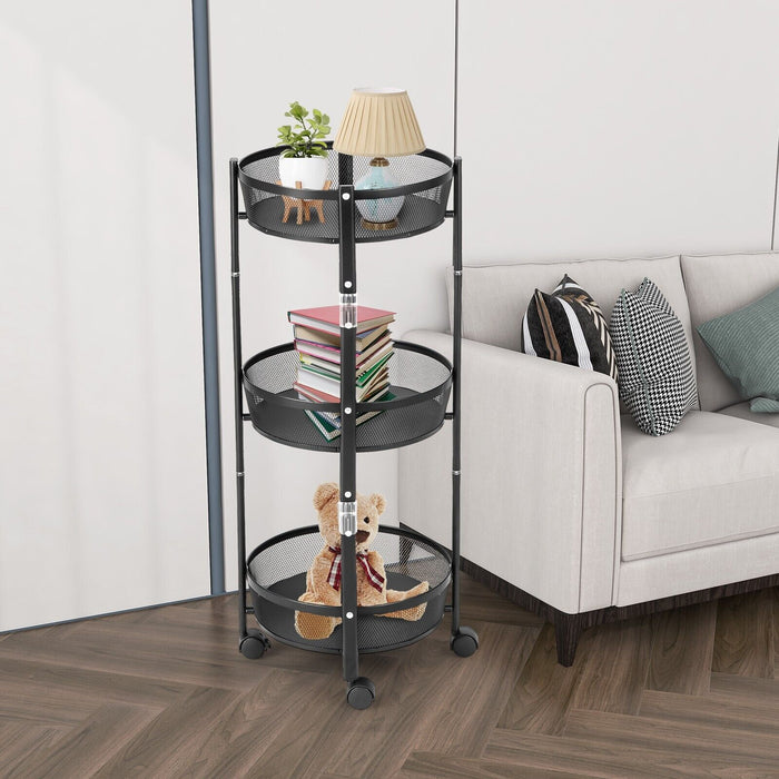 3-Tier Folding Metal Storage Trolley - Round/Square Utility Cart - Compact Solution for Organizing Home and Office Supplies