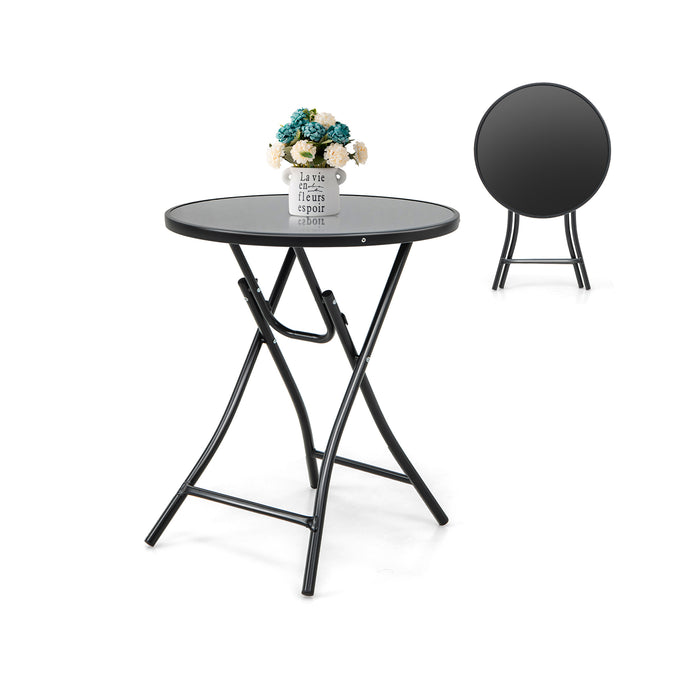 Bistro Style Round Table - Tempered Glass Tabletop Features - Ideal for Cafes and Restaurants