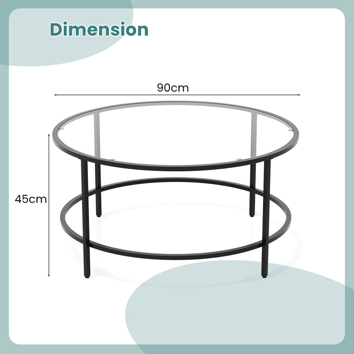 Accent - Round Black Coffee Table with Tempered Glass Top - Perfect for Modern Living Spaces