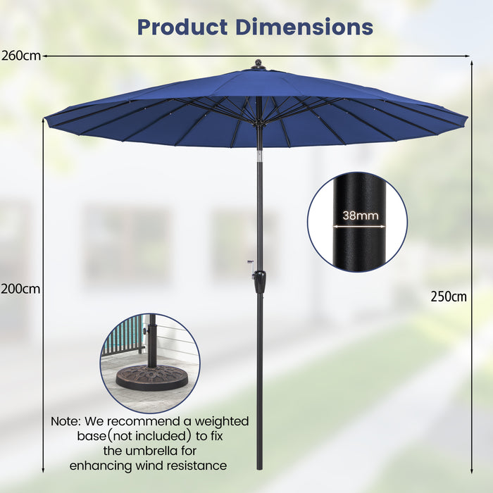 Round Patio Umbrella with 18 Fiberglass Ribs, 260 cm - Outdoor Protection Gear, High-Durability - Ideal for Patio, Backyard Coverage and Sun Shade