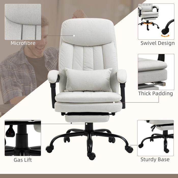 Ergonomic Heated Massage Office Chair with Footrest - Microfiber Reclining Computer Chair with Lumbar Support, Adjustable Armrests, Cream White - Comfort for Long Working Hours