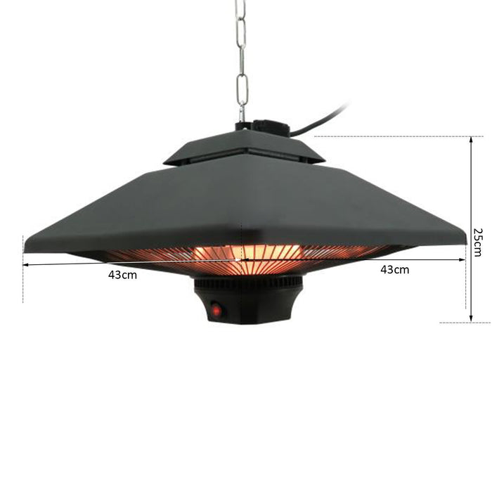 Outdoor 2kW Ceiling-Mounted Halogen Heater - Aluminum, LED, Remote-Controlled Garden Patio Warmer - Ideal for Outdoor Entertaining Spaces