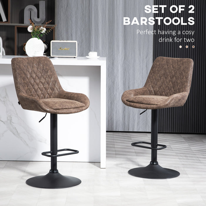 Adjustable Retro Bar Stools Set of 2 - Upholstered Swivel Kitchen Chairs with Backs - Ideal for Coffee Bars and Home Seating Solutions