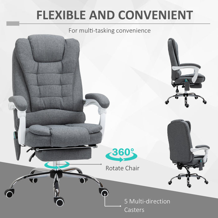 Executive Heated Massage Office Chair with 6 Vibration Points - Ergonomic High-Back Desk Recliner with Adjustable Swivel and Footrest, Grey - Ideal for Comfort and Relaxation in the Workplace