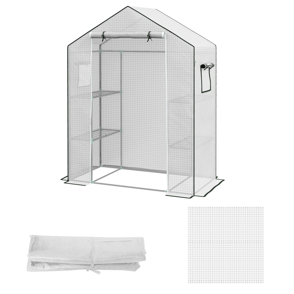 Walk-In PE Greenhouse Cover with Roll-Up Door and Windows - Durable Replacement 140x73x190cm Hot House Cover, White - Perfect for Gardeners and Home Farming Enthusiasts