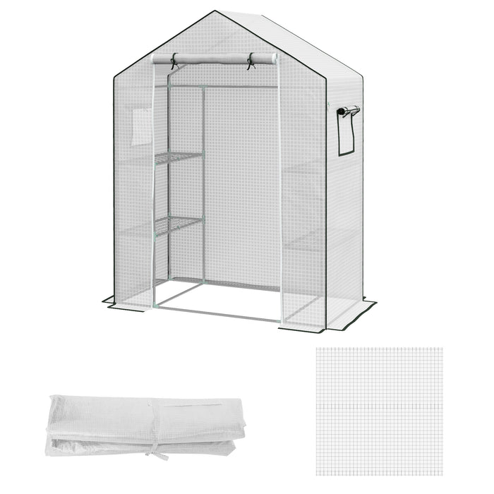 Walk-In PE Greenhouse Cover with Roll-Up Door and Windows - Durable Replacement 140x73x190cm Hot House Cover, White - Perfect for Gardeners and Home Farming Enthusiasts