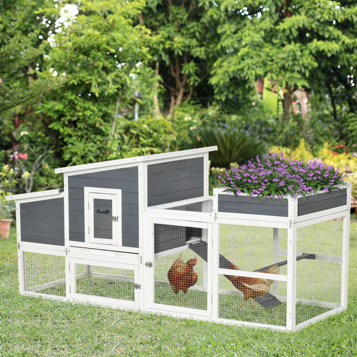 Deluxe Wooden Chicken Coop with Plant Box - Hen House, Nesting Box, Openable Roof, Outdoor Run, Removable Tray - Ideal for Poultry Care, 191.5x80x90cm