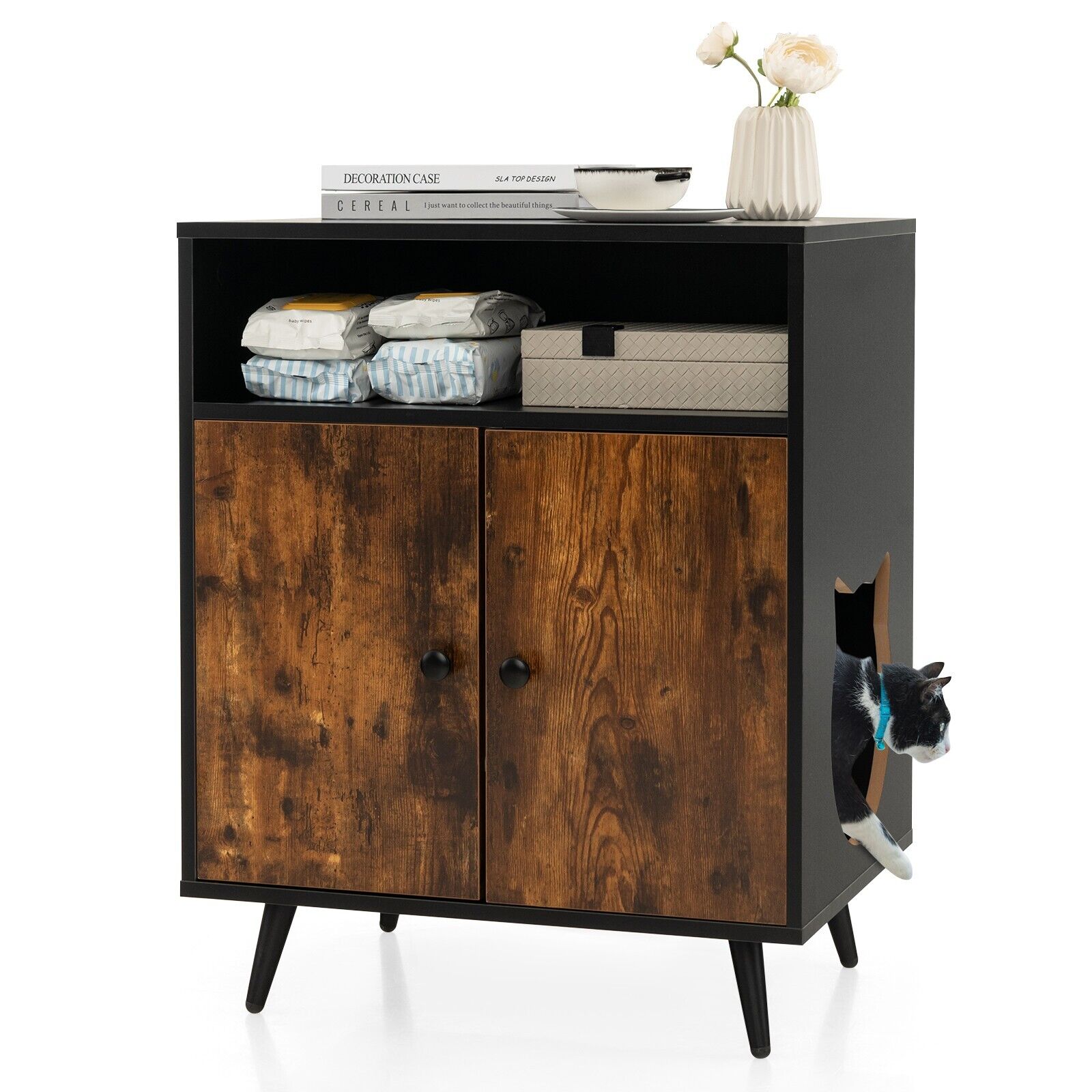 Modern Enclosure - Cat Litter Box with Natural Entry - Ideal for Privacy Seeking Felines