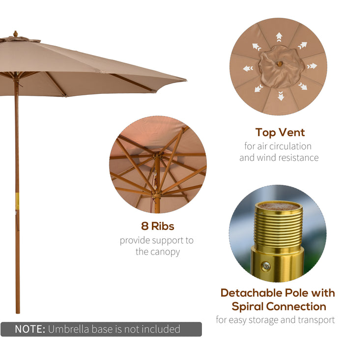 Wooden Garden Parasol with Bamboo Frame - 3m Khaki Sun Shade with 8 Rib Canopy for Outdoor Patio Use - Stylish and Durable Weather Protection