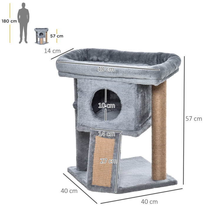 Cat Climbing Tower with Jute Scratching Pad - Indoor Activity Center with Perch, Bed, Condo, and Ball Toy - Ideal for Kittens and Cats for Play and Rest, 40x40x57cm, Grey