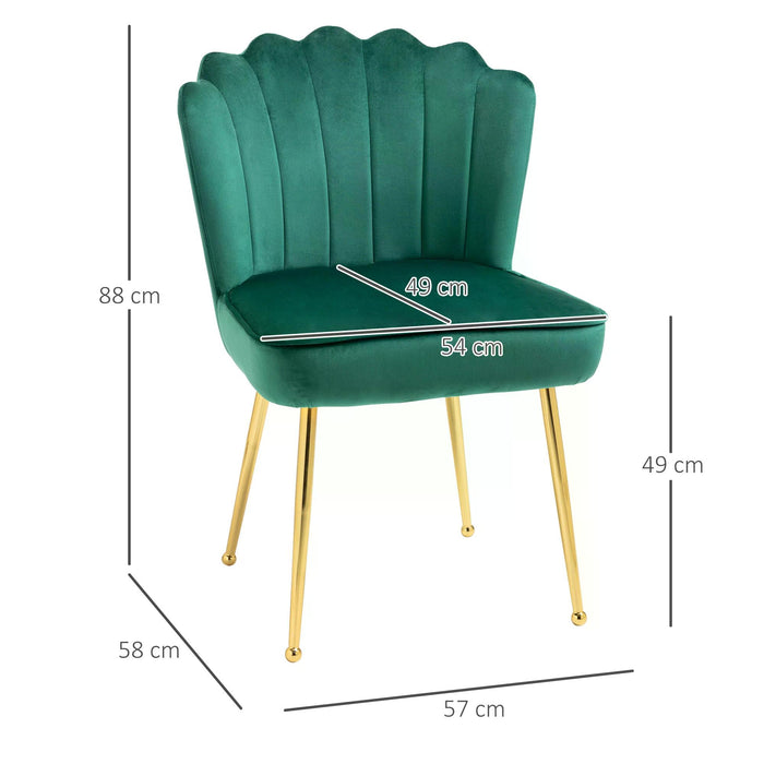 Velvet-Feel Luxe Accent Chair - Glamorous Vanity Makeup Seating with Metal Legs & Comfort Padding - Stylish Bedroom or Lounge Chair in Green