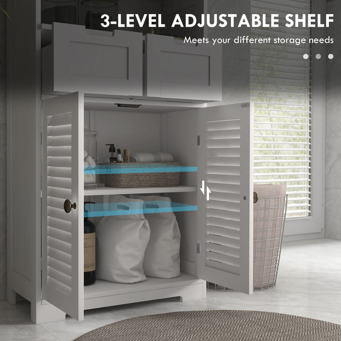 Bathroom Floor Cabinet with Stylish Louvred Doors - Ample Storage with Drawers and Open Shelf - Space-Saving Organizer for Linens and Toiletries
