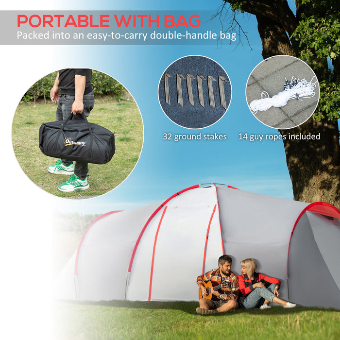 Large 4-6 Person Tunnel Tent with 2 Bedrooms - Spacious Living Area, Vestibule, Waterproof 2000mm, UV Protection UV50+ - Ideal for Family Camping and Fishing Trips, Includes Portable Bag