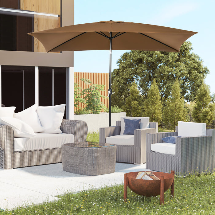 Rectangular Garden Parasol Umbrella 3x2m with Tilt Function - Outdoor Sun Shade Canopy, Aluminium Frame, and Crank Mechanism, Brown - Ideal for Patio, Backyard, or Poolside Relaxation