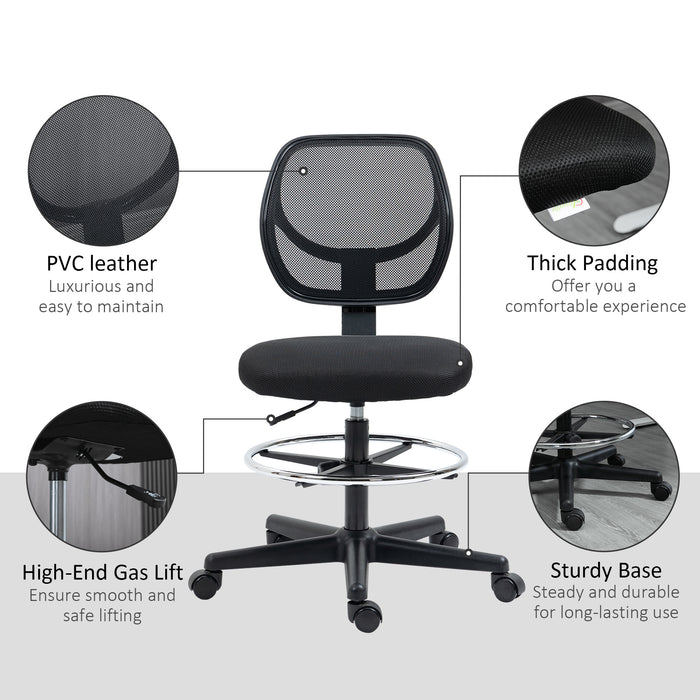 Ergonomic Mesh Office Chair with Adjustable Height and Footrest - Durable Standing Desk Chair in Black - Ideal for Extended Desk Work and Comfort