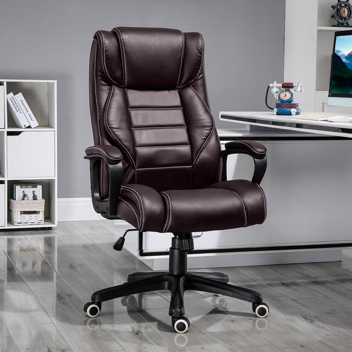 Ergonomic High Back Executive Chair with 6-Point Vibration Massage - Extra Padded Swivel and Tilt Desk Seat in Brown - Ideal for Office Professionals Seeking Comfort and Relaxation