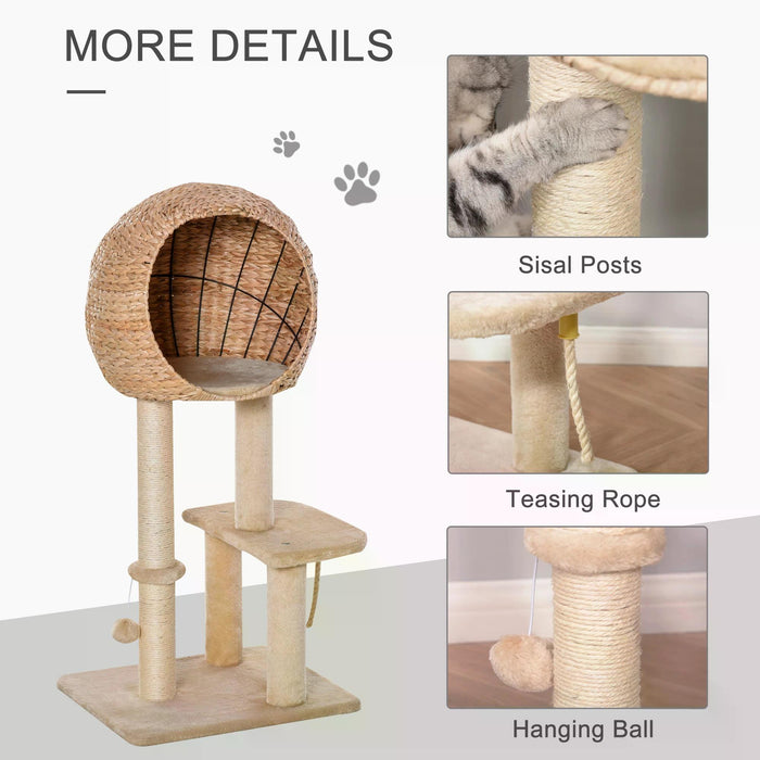 Cat Tower 100cm - Climbing Activity Center with Sisal Scratching Posts, Condo, Perches, and Teasing Toys - Perfect Play Structure for Active Cats